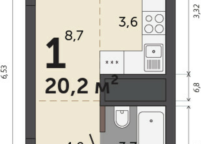 20.20 м² | 22 - 30 эт.