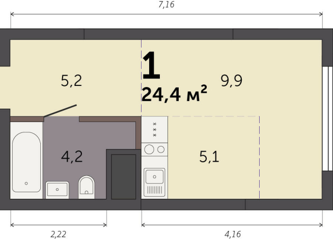 24.40 м² | 15 - 32 эт.