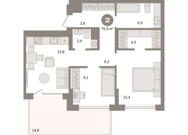 75.00 м² | 1 - 9 эт.