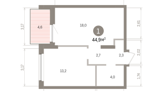 44.00 м² | 5 - 16 эт.