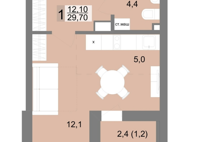 29.70 м² | 12 - 25 эт.