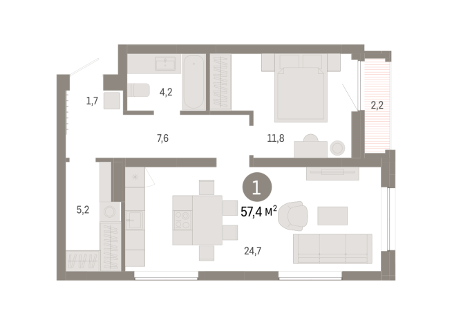 57.00 м² | 14 - 16 эт.