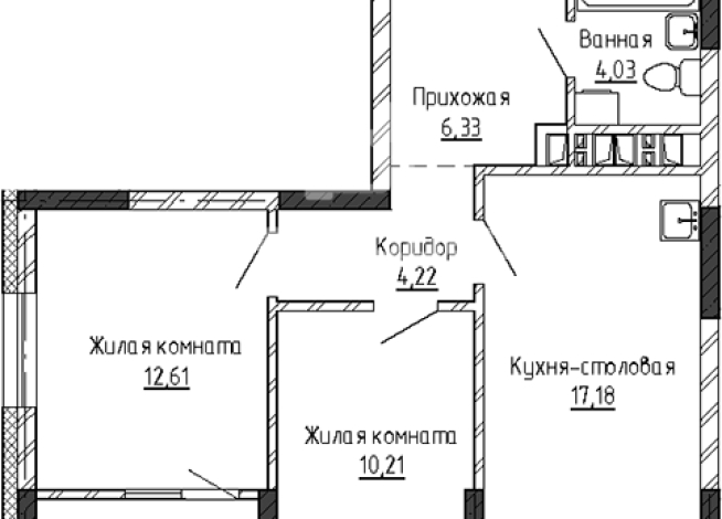 3-к квартира | 54.58 м² | 19 - 25 эт.