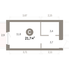 21.00 м² | 5 - 9 эт. 00