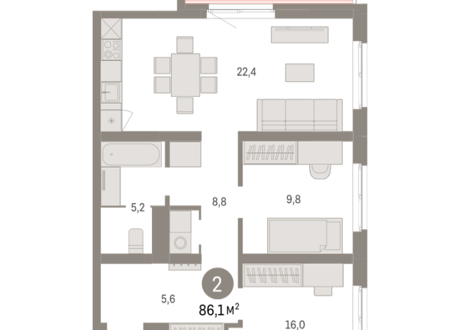 86.00 м² | 8 - 9 эт.