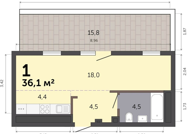36.10 м² | 18 - 19 эт.