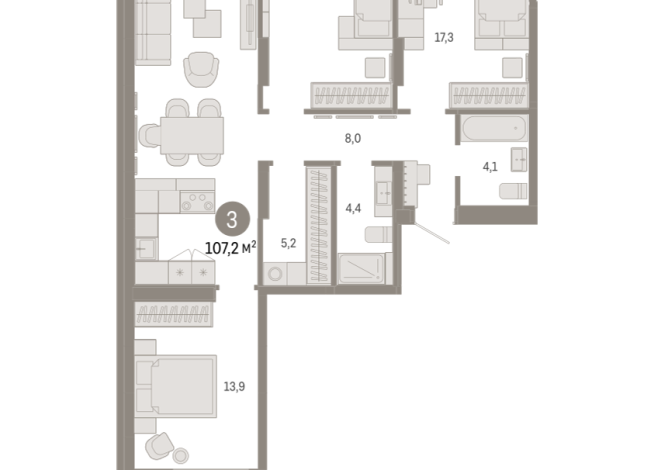 107.00 м² | 10 - 16 эт.