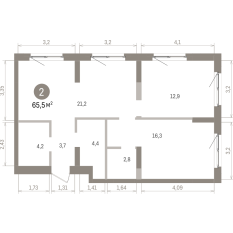 65.00 м² | 2 - 8 эт. 00