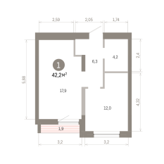 42.00 м² | 8 - 9 эт. 00