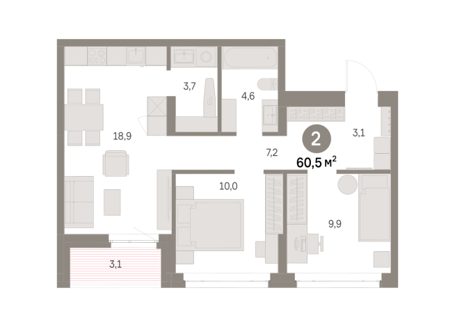 60.00 м² | 3 - 9 эт.