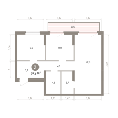 67.00 м² | 7 - 9 эт. 00