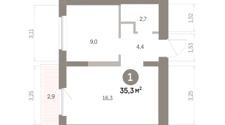 35.00 м² | 7 - 9 эт.