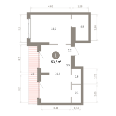 53.00 м² | 23 - 25 эт. 00
