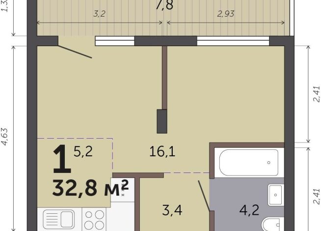 32.80 м² | 8 - 19 эт.