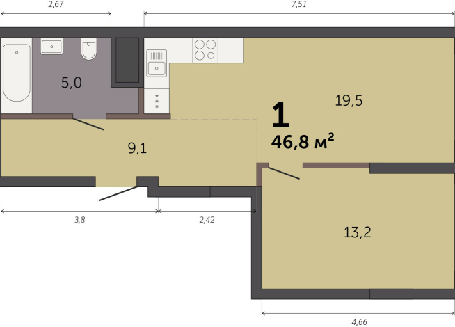 46.80 м² | 11 - 32 эт.
