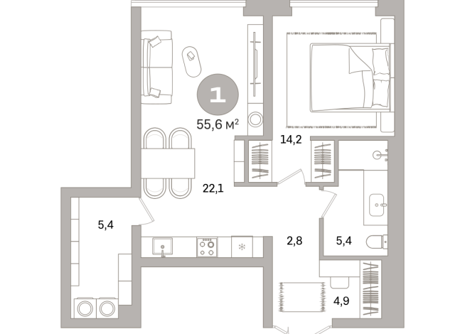 55.00 м² | 11 - 21 эт.