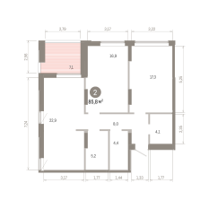 85.00 м² | 14 - 16 эт. 00