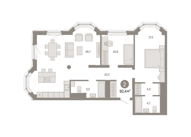 92.00 м² | 21 - 24 эт.