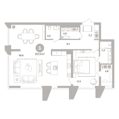 106.00 м² | 13 - 21 эт. 00