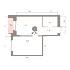 40.00 м² | 5 - 15 эт. 00