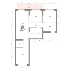 87.00 м² | 5 - 9 эт. 00