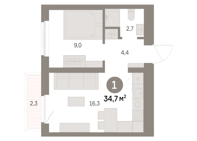 34.00 м² | 2 - 9 эт.