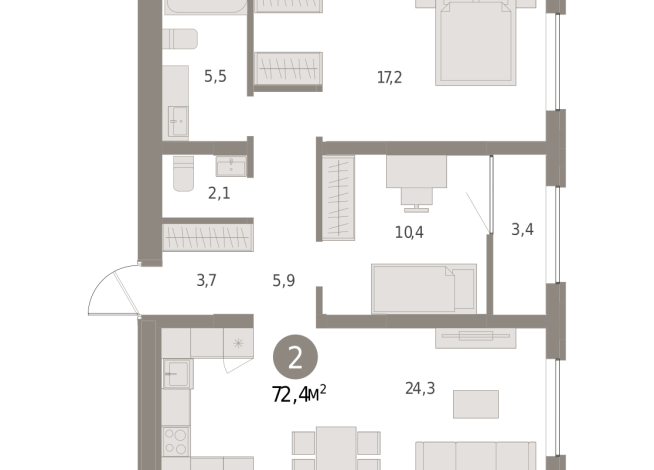 72.00 м² | 6 - 16 эт.