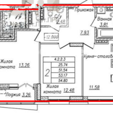 2-к квартира | 53.00 м² | 3 - 7 эт. 00