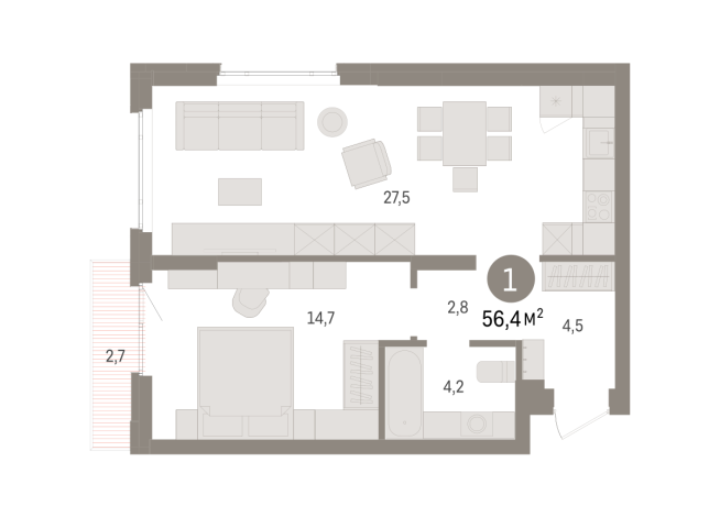 56.00 м² | 9 - 16 эт.