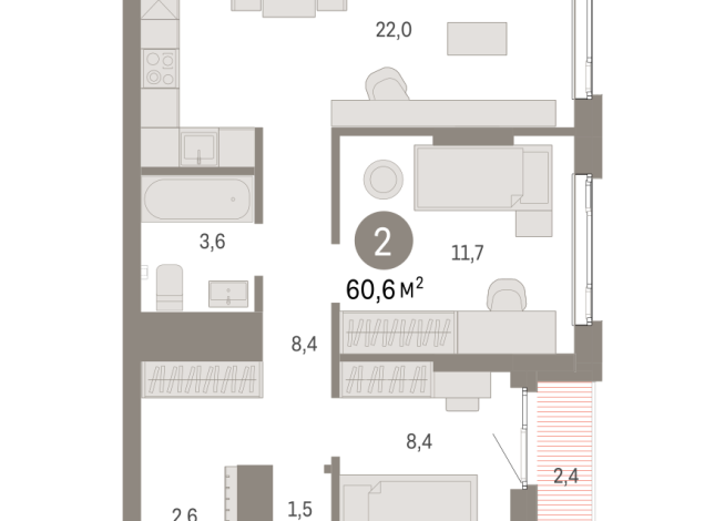 60.00 м² | 17 - 25 эт.