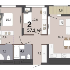 57.10 м² | 6 - 19 эт. 00