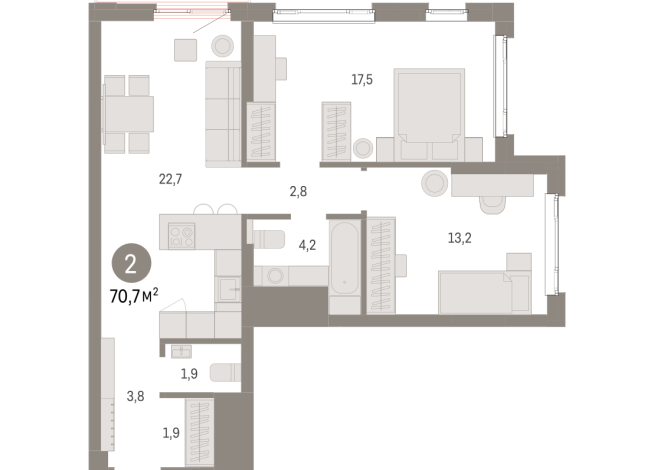 70.00 м² | 23 - 25 эт.