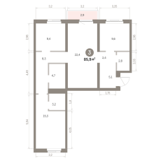 85.00 м² | 3 - 8 эт. 00