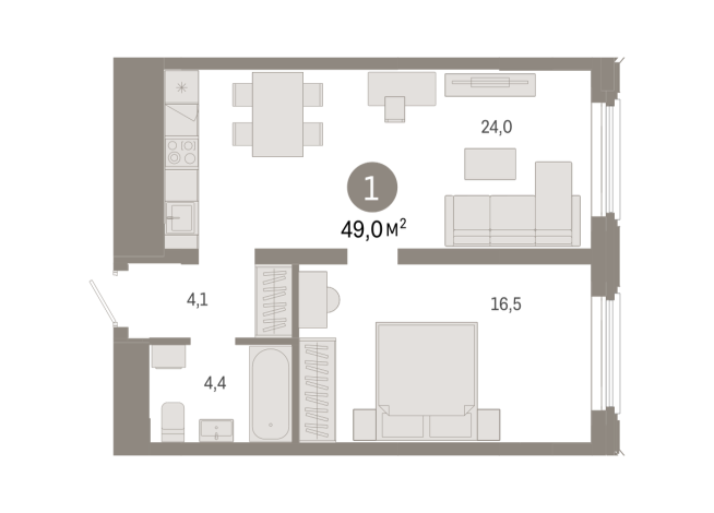 49.00 м² | 16 - 24 эт.