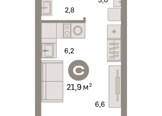 21.00 м² | 7 - 9 эт.