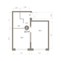 37.00 м² | 1 - 8 эт. 00