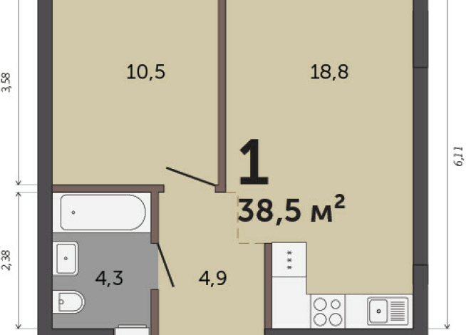 38.50 м² | 14 - 30 эт.