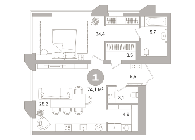74.00 м² | 5 - 21 эт.