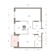65.00 м² | 9 - 16 эт. 00