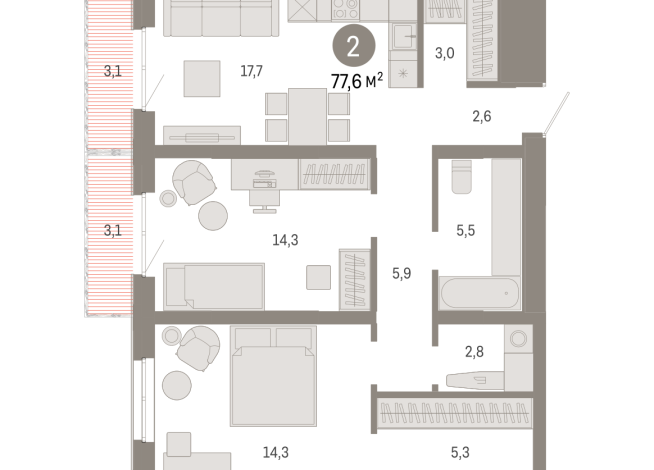 77.00 м² | 9 - 17 эт.