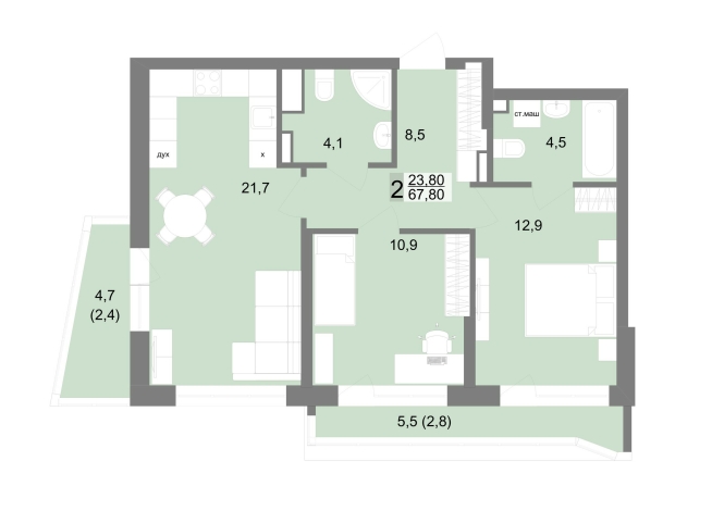 67.80 м² | 3 - 25 эт.