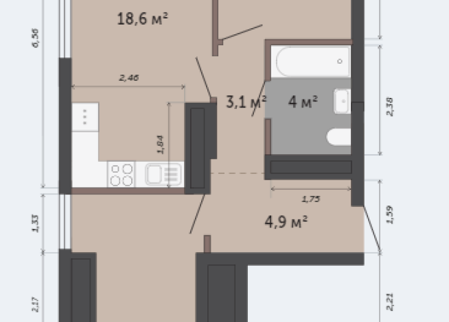 61.70 м² | 32 - 32 эт.