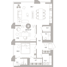 107.00 м² | 4 - 25 эт. 00