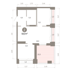 59.00 м² | 15 - 16 эт. 00
