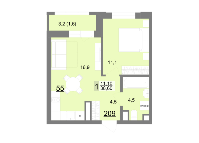 37.90 м² | 23 - 26 эт.