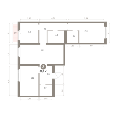 89.00 м² | 6 - 9 эт. 00