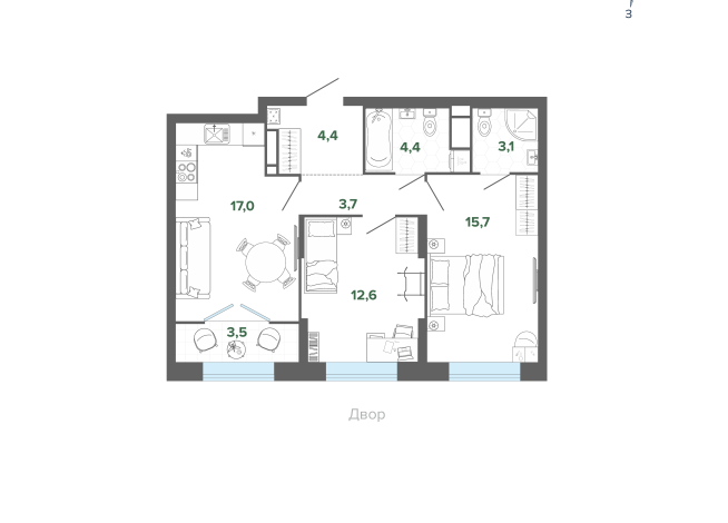 64.50 м² | 4 - 25 эт.