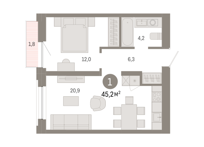 45.00 м² | 4 - 7 эт.