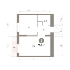 35.00 м² | 4 - 9 эт. 00