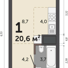 20.60 м² | 7 - 30 эт. 00